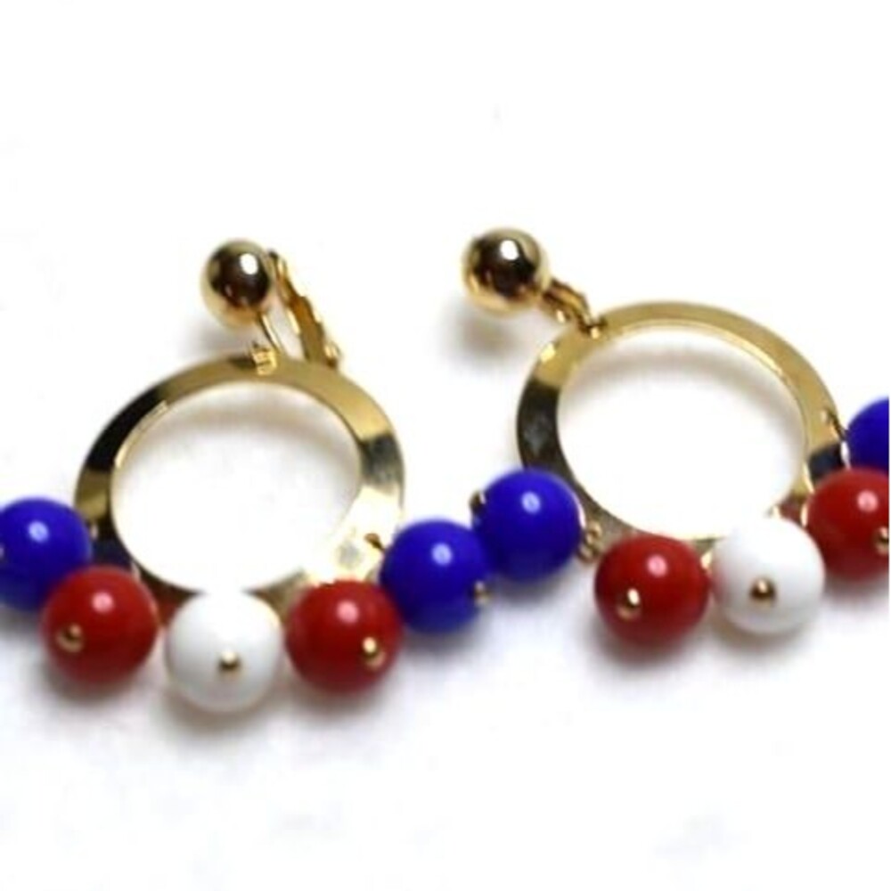 Sarah Coventry Vintage 1970's Red/White/Blue Gold Tone Dangle Post Earrings